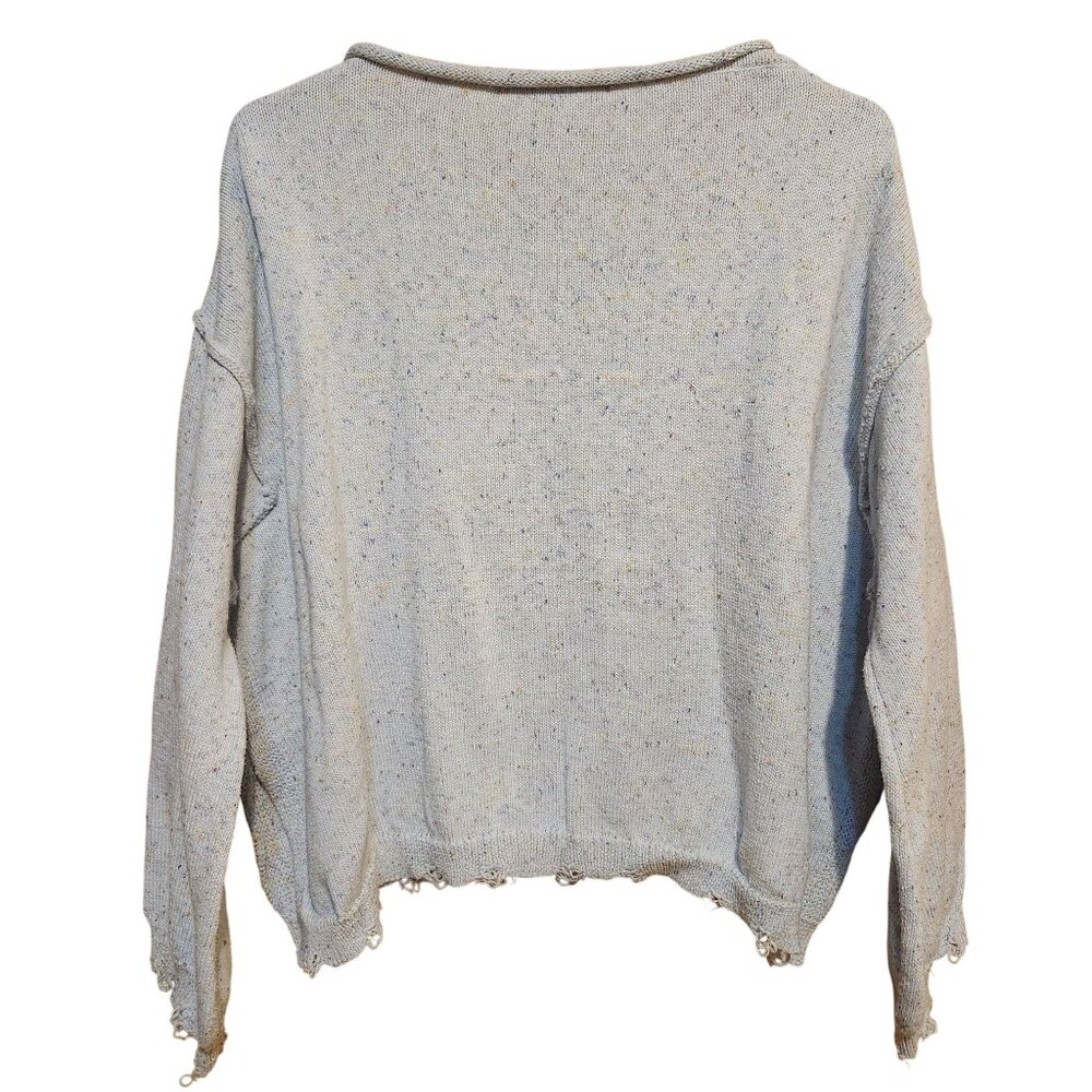Evelyn Blue Womens Size Med Speckled Knit Sweater Distressed Hem Split Seam Blue - Picture 2 of 10